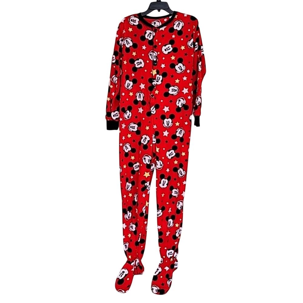 Disney Mickey Mouse Jr. Flannel Fleece Pajama's with Feet Jr.'s Size M (7-9)